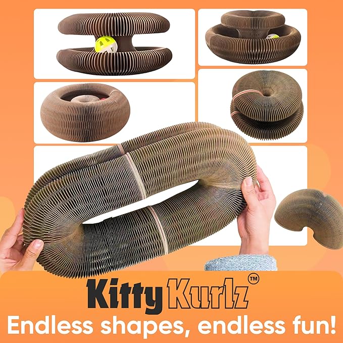 Kitty Kurlz - Kitty Kurlz Magnetic Toy & Reversible Cardboard Scratcher - Collapsible Ball Track with Bell - Durable Eco-Friendly Ring for Play, Chase & Scratch