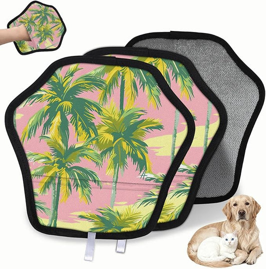 Reusable Pet Hair Removal Glove Tall Coconut Tree Magic Brush for Cat & Dog Hair Remover for Car, Sofa, Bedding, Clothes - 9x9 Mitt Washable