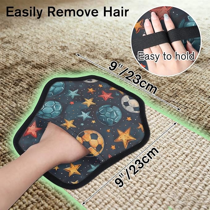 Reusable Pet Hair Removal Glove Stars Soccer Magic Brush for Cat & Dog Hair Remover for Car, Sofa, Bedding, Clothes - 9x9 Mitt Washable