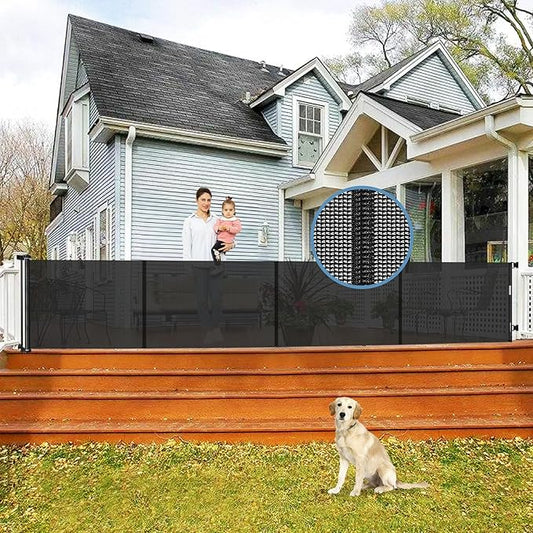 Reinforced 200 Inch Extra Wide Retractable Baby Gates with Reinforced Rods, Retractable Dog Gate Prevent Bottom Crawling Through, Mesh Pet Gate for Large Openings, Black