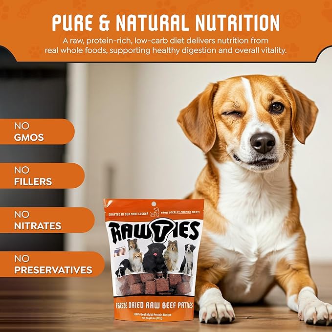 Premium Freeze-Dried Raw Beef Patties for Dogs – 100% USA-Sourced Raw Meat Dog Food – Grain-Free, No Fillers, High Protein Nutrition for Small & Large Breeds, 4 Pack