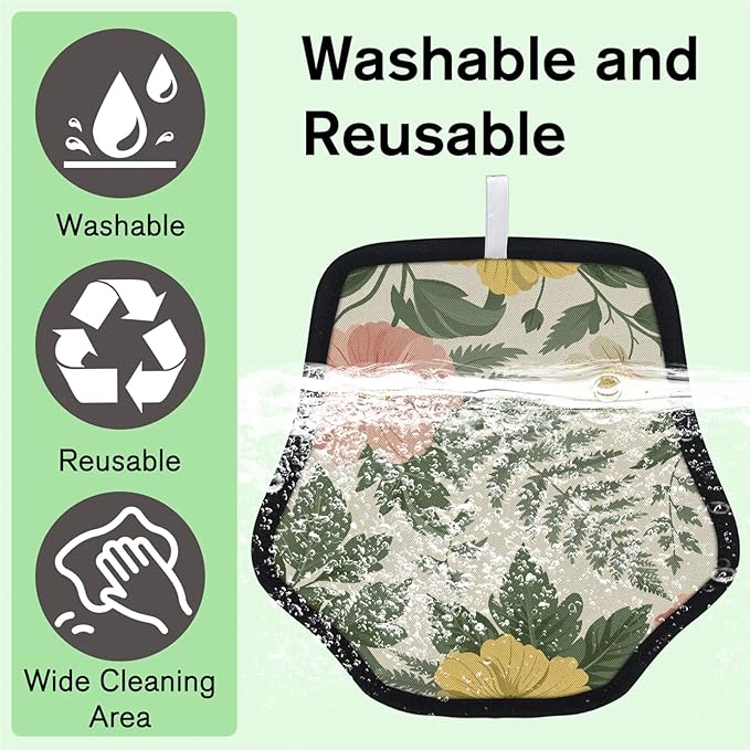 Reusable Pet Hair Removal Glove Tropical Flowers Leaves Magic Brush for Cat & Dog Hair Remover for Car, Sofa, Bedding, Clothes - 9x9 Mitt Washable