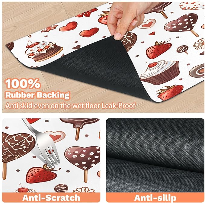 Chocolate Cake Dog Food Mat for Floors Absorbent Dog Bowl Mat for Food and Water Dispenser Quick Dry Cat Food Placemat Pet Supplies 12" x 20", Strawberry Print