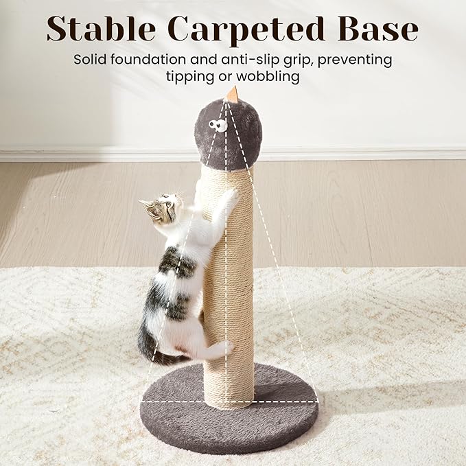 Cat Scratching Post, 22'' Cat Scratchers Tree Tower for Indoor Kitty with Extra Wide 13.4" Stable Base, Scratching Post with Natural Sisal & Velvet Fabric for Small, Medium Cat, Grey
