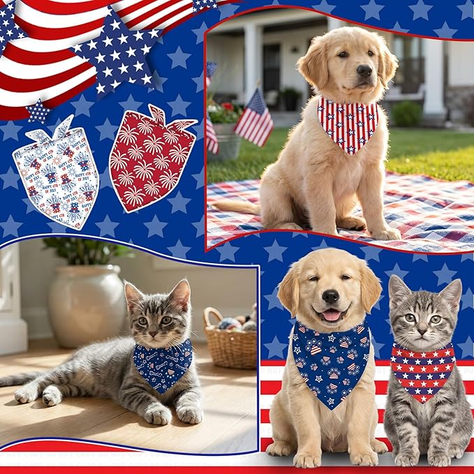 22Pcs 4th of July Dog Bandanas Bulk Independence Day Dog Bandana Adjustable Triangle Reversible Pet Accessories Patriotic American Flag Puppy Scarf for Small Medium Large Dogs Cats Memorial Day Supply
