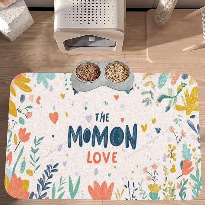 Dog Food Mats for Floors Happy Mother's Day Floral Gift for Mom He Absorbent Pet Cat Food Mat Quick Dry Dog Bowl Mats Water Pet Supplies 18X12In
