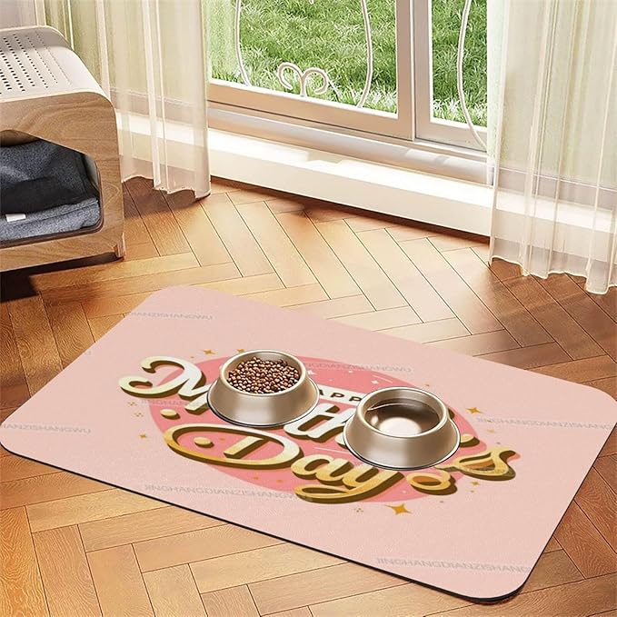 Pet Feeding Mat for Dogs Cats Happy Mother's Day Floral Gift for Mom Gn Absorbent Dog Food Mat Non-Slip Waterproof Placemat Quick Dry Pet Supplies Bowl Mats