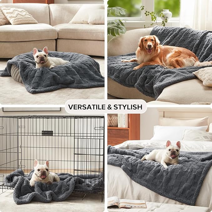 GASUR Waterproof Dog Blankets for Large Medium Dogs, Dog Blanket for Couch Bed, Fleece Pet Blanket for Furniture Sofa Protector, Soft Pet Throw Blankets for Crate Car Outdoor, Washable, 40"x50",Grey