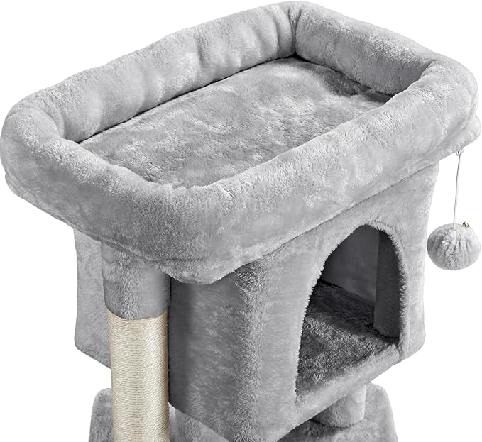Yaheetech Cat Scratching Posts with Bed, 23.5 Inches Cat Kitten Scratcher Featuring with Sisal Scratch Posts, Interactive Dangling Ball for Indoor Large Cats, Light Gray