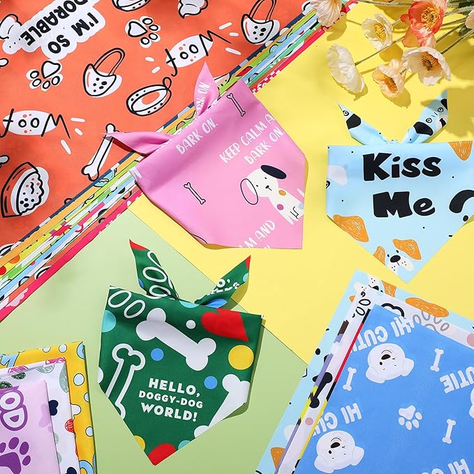 Kacctyen 300 Pcs Paw Print Dog Bandanas Bulk Colorful Grooming Pet Scarf Bibs Adjustable Washable Kerchief Seasonal Pet Party Supplies for Small to Large Dogs Cats Costume Accessories