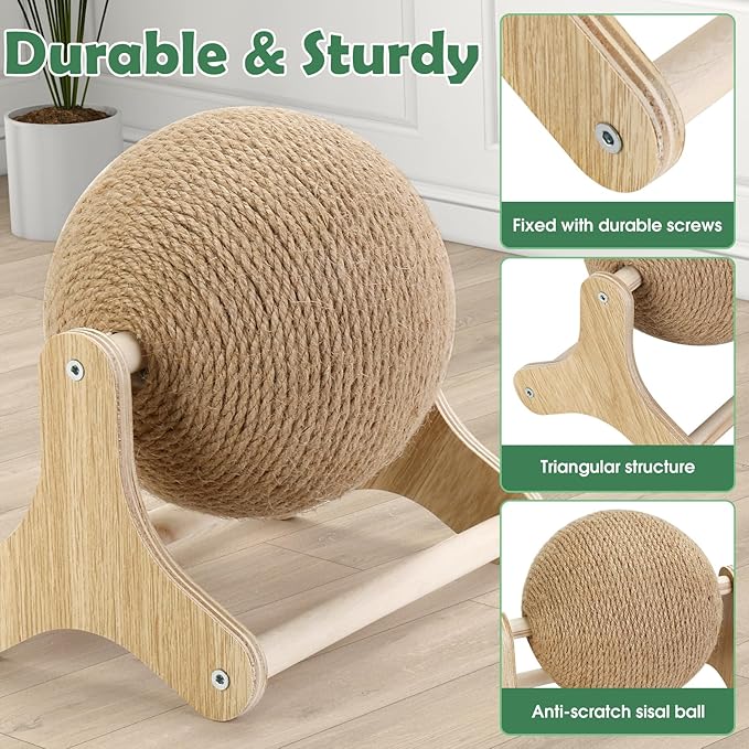 Sisal Cat Scratching Ball, Cat Scratcher Ball Toy with Stable Stand, Interactive Exercise Toy for Small Pet Interactive Exercise and Play
