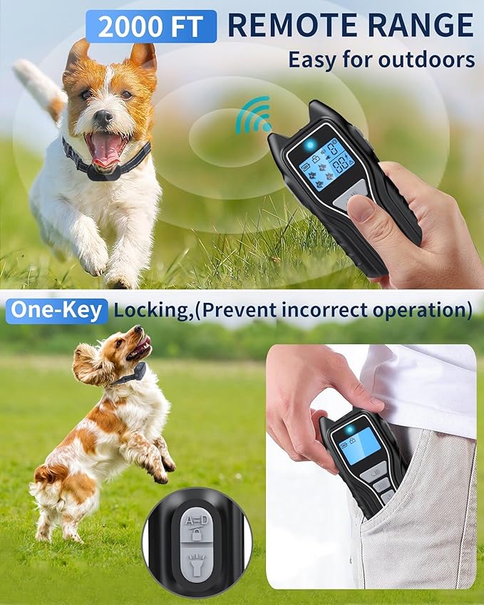 Dog Shock Collar with Remote Control – Shock Collar for Dogs 15–120 lbs, 2000FT Long Range Dog Training Collar with Remote IPX7 Waterproof Rechargeable 4 Safe Modes for Small Medium Large Dogs Gray