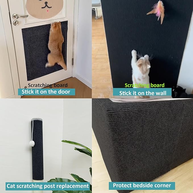 Cat Couch Protector,78.7"x15.8"Trimmable Self-Adhesive Cat Scratching Mat for Wall Scratcher(Black)