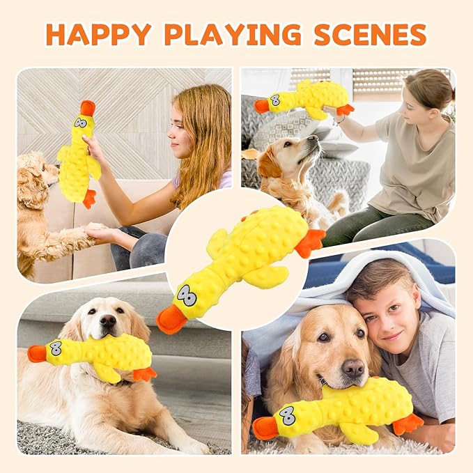Dog Toys for Aggressive Chewers, 2026 Upgraded Duck Dog Toys Large Dogs Indestructible, Vocal Toys with Built-in Squeaker for Boredom Relief, Cute Yellow Duckling Plush for Playtime (Yellow)