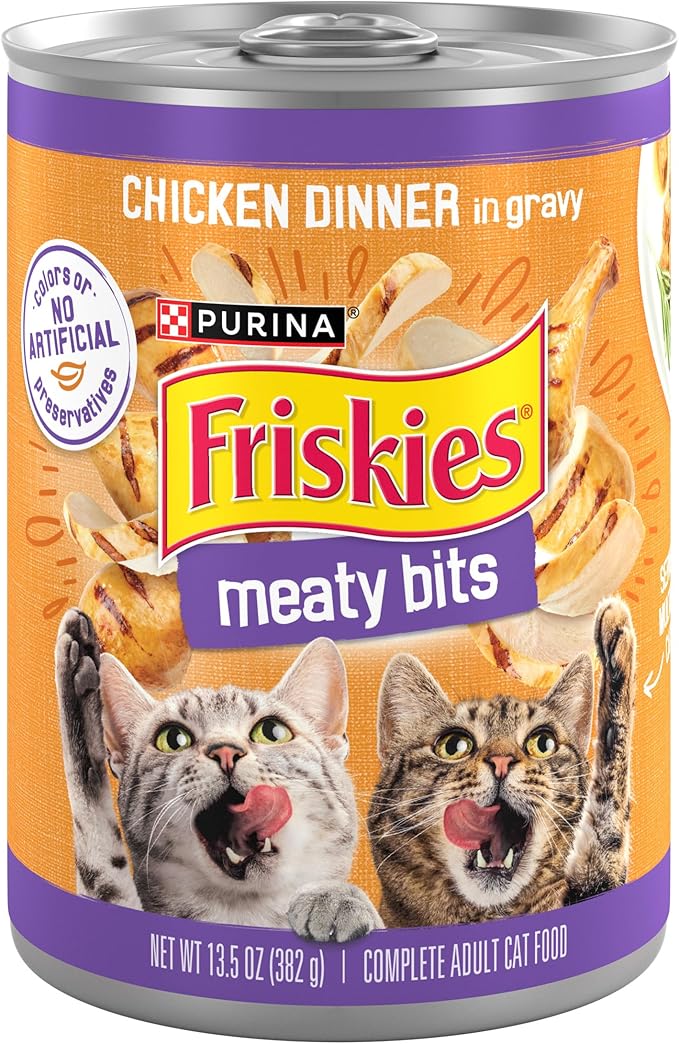Purina Friskies Meaty Bits Chicken Dinner in Gravy Multi Cat Wet Cat Food - 13.5 Ounces (Pack of 12)