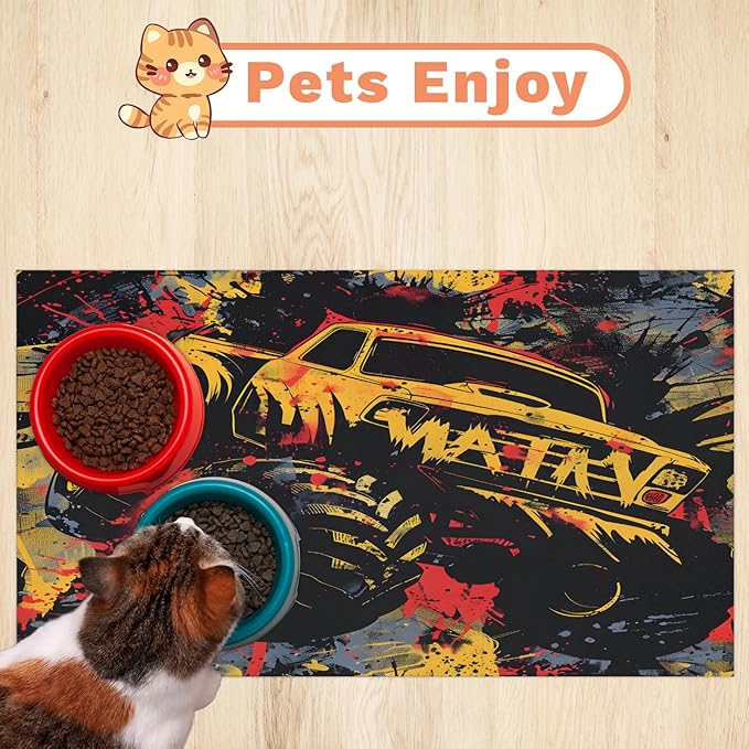 Cool Car Dog Food Mat for Floors Absorbent, Quick Dry Water Dispenser Mat for Food, Water, Pet Supplies 24" x 32",