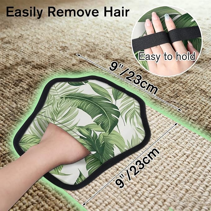 Palm Tree Leaves Electrostatic Pet Hair Removal Glove for Cats & Dogs - Reusable Grooming Mitt for Couch, Carpet, Car Seat & Laundry - Large 9x9 Inch