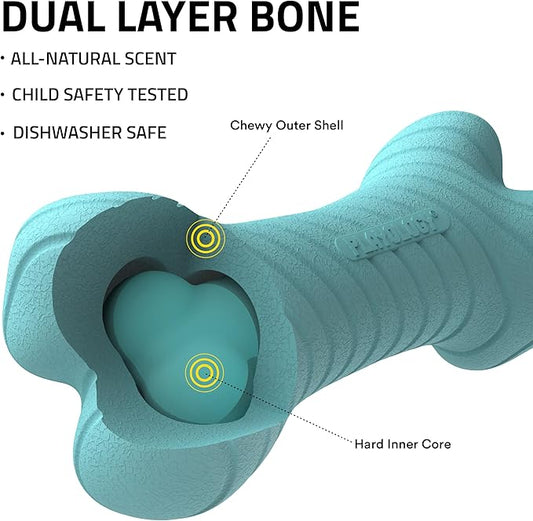 Playology Dog Toys | Dual Layer Bone Durable Chew Toy Bone for Dogs | Medium Peanut Butter Scented Toy - Easy to Clean and Made from Non Toxic Materials