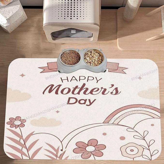 Pet Feeding Mat Absorbent Dog Mat for Food Water Bowl No Stains Quick Dry Water Dispenser Mats Happy Mother's Day Floral Gift Mom Classic Fz Dog Pet Supplies Bowl for Messy Drinkers 24x16In