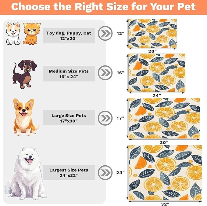 Lemon Dog Food Mat for Floors Absorbent Dog Bowl Mat for Food and Water Dispenser Quick Dry Cat Food Placemat Pet Supplies 24" x 32", Leaves