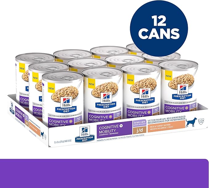 Hill’s Prescription Diet Brain Care + j/d Joint Care Rice & Turkey Wet Dog Food, 12 x 13 oz case