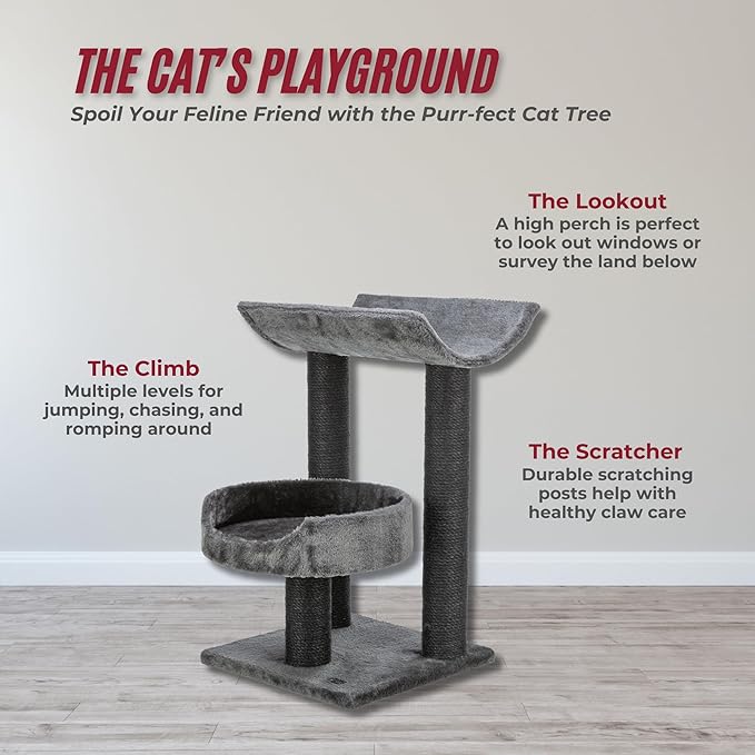 Trixie Isaba Scratching Post – Cat Tower with Jute Posts, Hammock, Condo & Soft Bed – Indoor Cat Furniture for Scratching & Climbing – Black/White, 14.2" x 14.2" x 24.4"