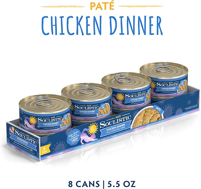 Soulistic Paté, Chicken Dinner in a Hydrating Purée, 5.5oz Can, Pack of 8