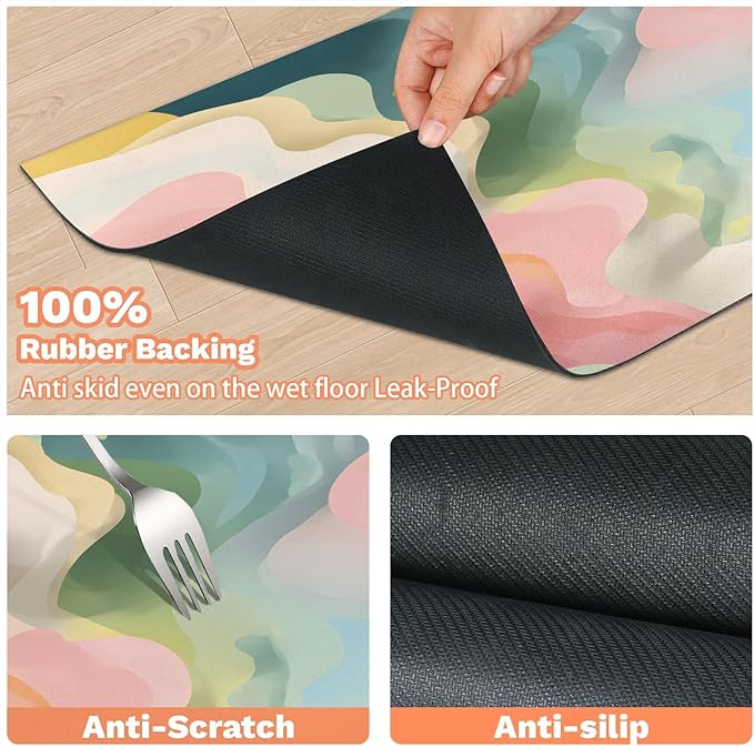 Pink Green Marble Dog Food Mat for Floors Absorbent, Quick Dry Water Dispenser Mat for Food, Water, Pet Supplies 16" x 24", Modern Abstract