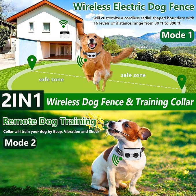 For3dogs,Wireless Dog Electric Fence,2025 Safety Pet Containment System with Remote Training Shock Collar,Waterproof & Rechargeable,3 Training Modes,30-800ft Range Adjustable for Stubborn Dogs