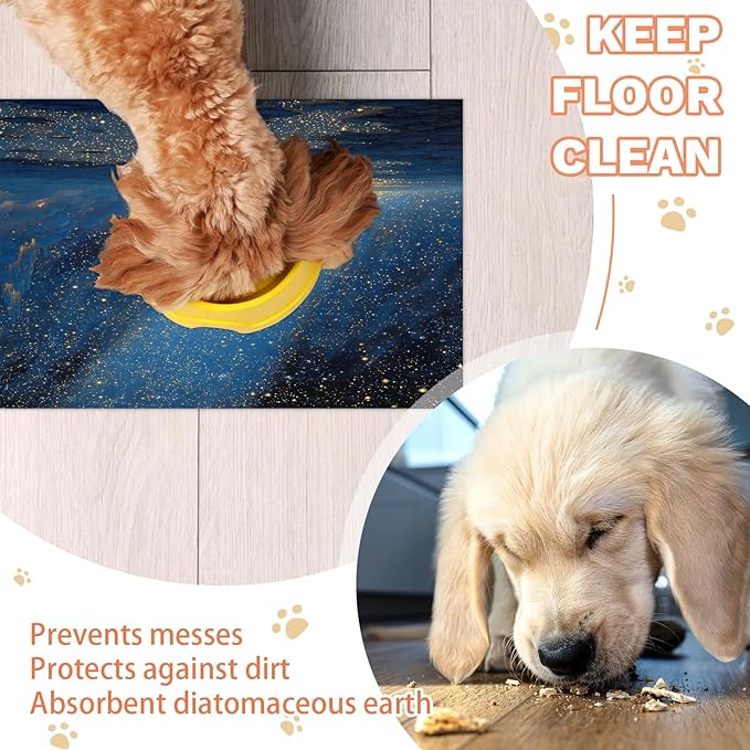 Ocean Beach Dog Food Mat for Floors Absorbent, Quick Dry Water Dispenser Mat for Food, Water, Pet Supplies 16" x 24", Galaxy Star