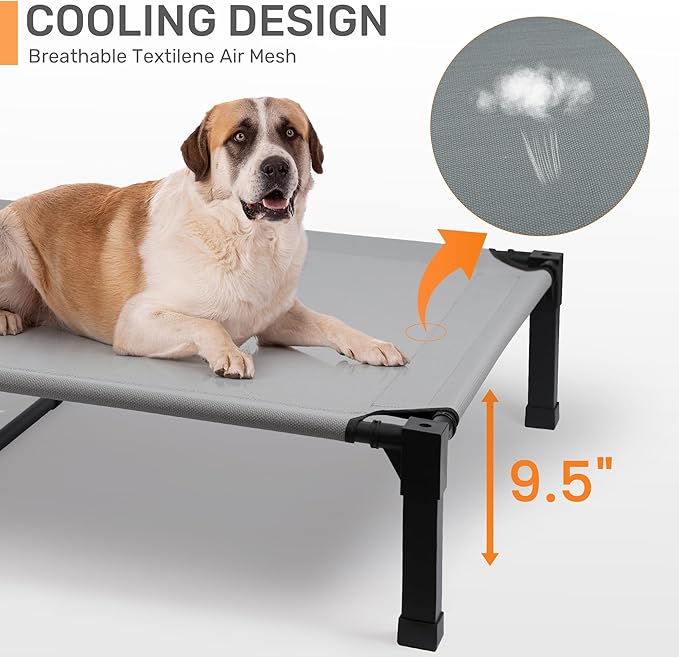 Heeyoo Elevated Dog Bed with Canopy, Portable Dog Cot with Removable Shade Tent, Outdoor Raised Pet Cot Cooling Bed for Dogs
