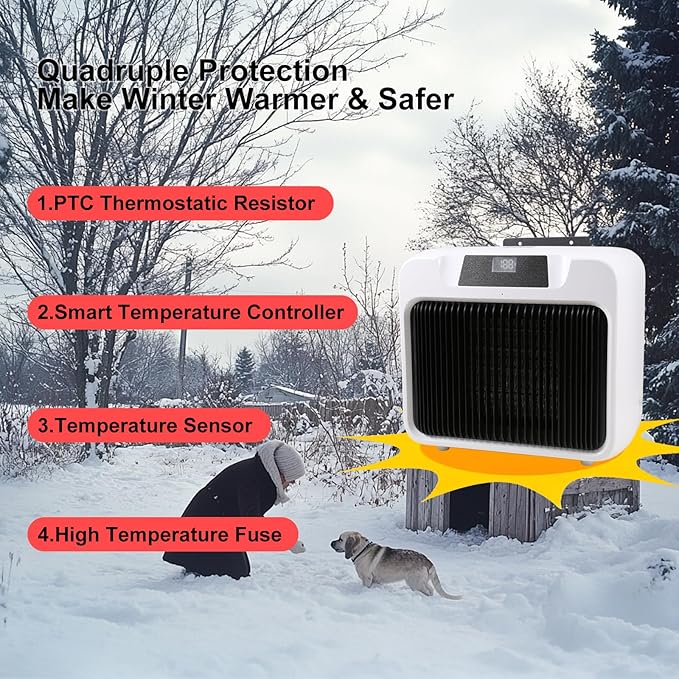 Dog House Heater with Smart Thermostat 300W/600W Chicken Coop Heater for Outdoor/Indoor Winter