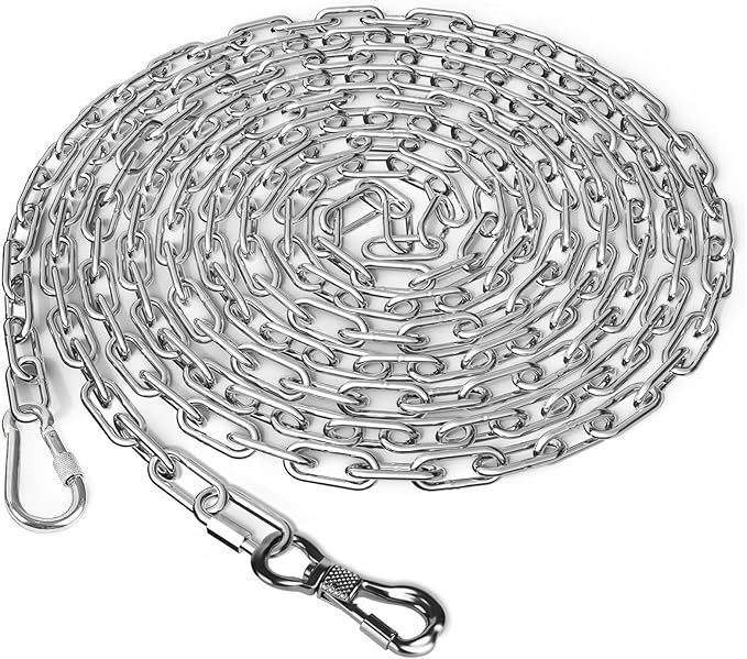 Tresbro Heavy Duty Dog Chains for Outside, 25FT Stainless Steel Tie Out Cable with Swivel Hook for Large Medium Dogs, Metal Chew Proof Pet Runner Chain Leash for Outdoor Camping Hiking Yard Lead, 4MM