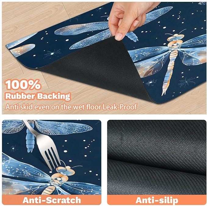 Boho Dragonfly Dog Food Mat for Floors Absorbent, Quick Dry Water Dispenser Mat for Food, Water, Pet Supplies 24" x 32", Galaxy Star