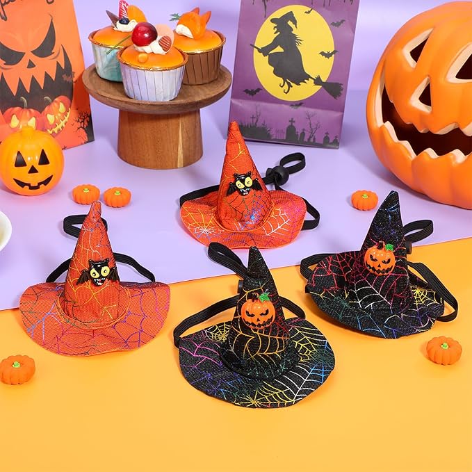 2pcs Halloween Pet Hat Adjustable Cosplay Costume Hat for Dogs Puppies with Black Pumpkin for Halloween Pet Supplies Random Color