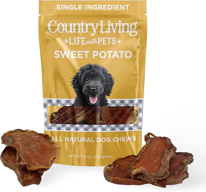 Country Living Sweet Potato Chips Dog Treats – 8oz Bag – 100% Natural, Single-Ingredient, Grain-Free Dog Treats – Healthy Chews – No Additives or Preservatives