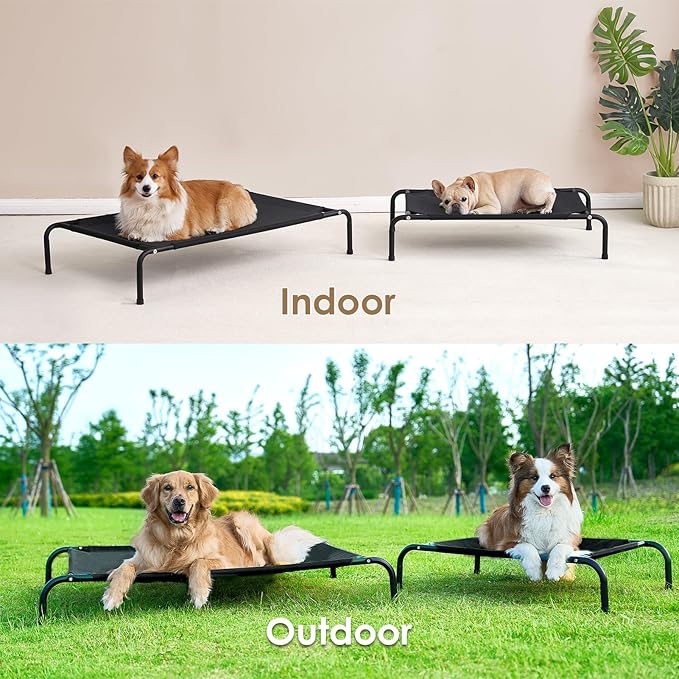 EHEYCIGA Elevated Dog Cot Beds for Large Dogs, Raised Outdoor Dog Hammock, Lifted Pet Platform with Frame and Washable Waterproof Cooling Teslin Mesh and Anti-Slip Feet, 43x26 inch
