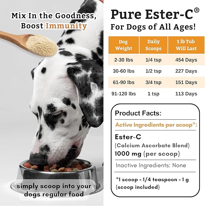 Wholistic Pet Organics Ester-C Powder for Dogs & Cats - Cat & Dog Allergy & Itch Relief - Vitamin C Immune Support Supplement - Itchy Skin Support for Seasonal Dog Allergy Relief - 1 lb - 454 Scoops