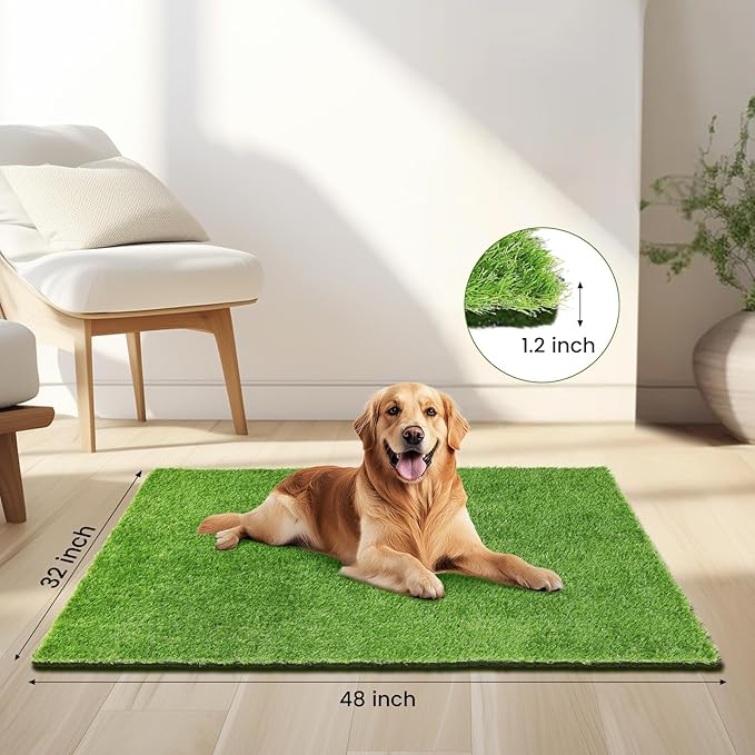 48" x 32" Fake Grass Mat for Dogs, Premium Washable Artificial Turf Grass Rug for Patio Lawn Balcony Door Dog Pet Pee Potty Training