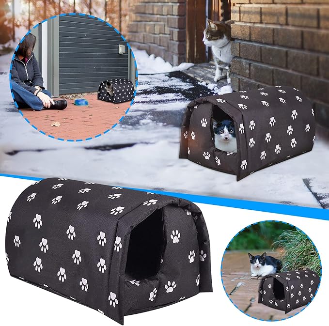 Outdoor Feral Cat House Winter, Weatherproof Waterproof Rainproof Foldable Cotton Filled Thicken Stray Feral Cats Dogs Tent Shelter Home Keep Warm Outdoor Indoor Garden (Large - 3 Cats)