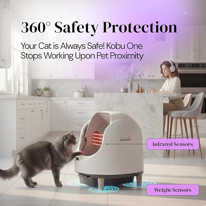 Open-Top Automatic Litter Box, New White Design with App Control & Fragrance Dispenser for a Fresh Home - 68L Self Cleaning Cat Litter Box for Multiple Cats