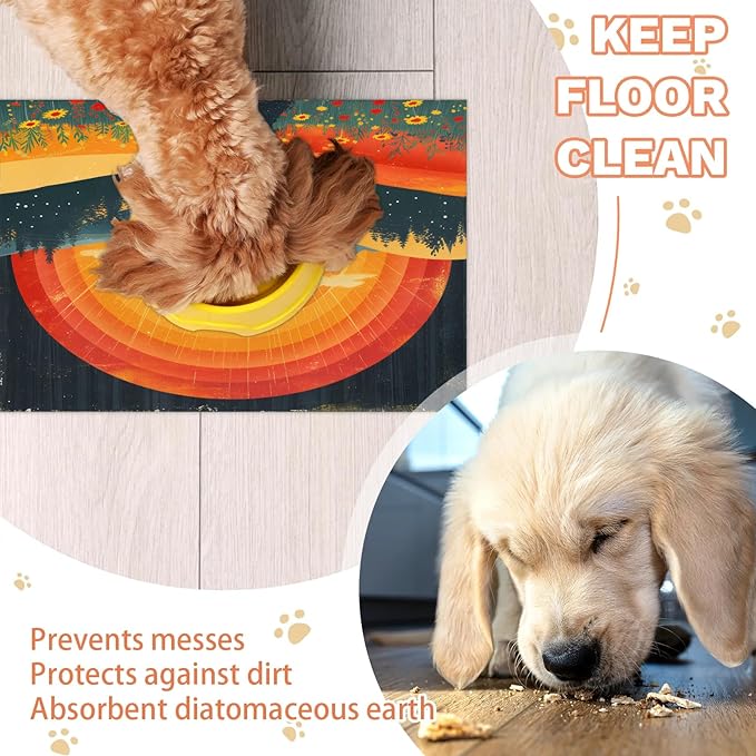 Sun Dog Food Mat for Floors Absorbent, Quick Dry Water Dispenser Mat for Food, Water, Pet Supplies 24" x 32", Wildflower