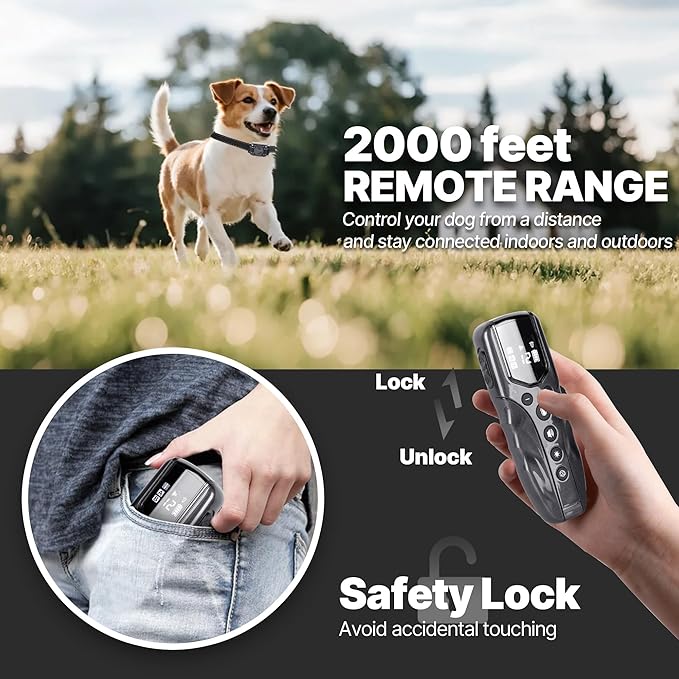 Lightest No Shock Dog Training Collar with 2000ft Remote,Tiniest Vibrating Dog Collar,Vibration Collar for Small Dogs 5-15lbs & Medium Large Dogs, Safe Lock, Beep, Vibrate, No Prongs, Waterproof,Grey