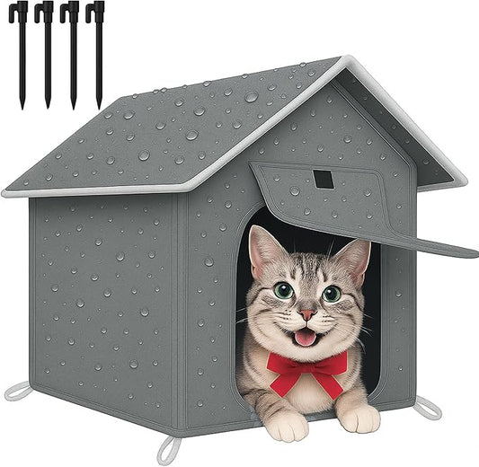 Outdoor Cat House with Cozy Cushion, Waterproof Insulated Cat Houses for Outdoor Cats, Shelter for Feral Pet Outside, Design for All Weather, Dark Grey