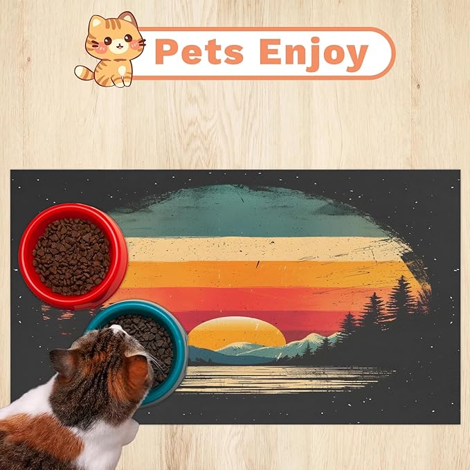 Sunrise Dog Food Mat for Floors Absorbent, Quick Dry Water Dispenser Mat for Food, Water, Pet Supplies 17" x 30", Forest