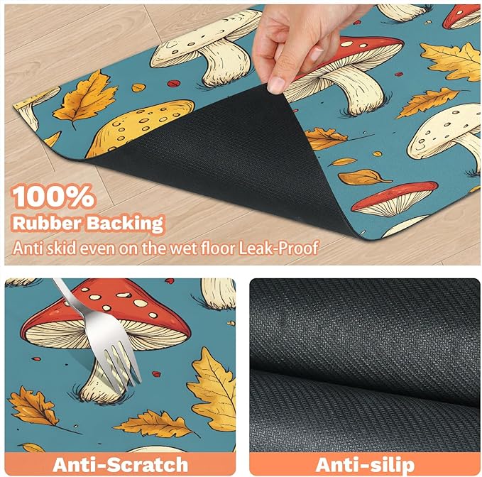 Mushroom Dog Food Mat for Floors Absorbent Dog Bowl Mat for Food and Water Dispenser Quick Dry Cat Food Placemat Pet Supplies 16" x 24", Leaves