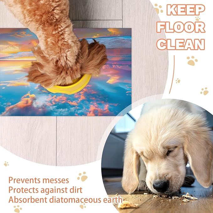 Hawaiian Beach Themed Dog Food Mat for Floors Absorbent, Quick Dry Water Dispenser Mat for Food, Water, Pet Supplies 24" x 32",