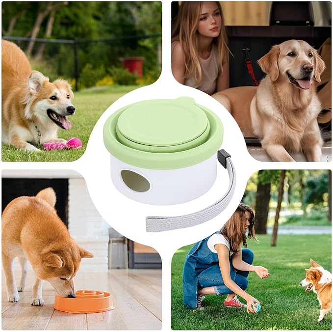 Portable Pet Travel Bowl - 12oz Foldable Silicone Dog Dish for Easy Feeding, Lightweight Space Saving Build with Attached Poop Bag Dispenser, Durable Pet Food Water Container for Walking Hiking