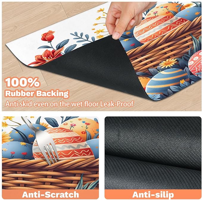 Easter Eggs Dog Food Mat for Floors Absorbent Dog Bowl Mat for Food and Water Dispenser Quick Dry Cat Food Placemat Pet Supplies 24" x 32", Watercolor Floral