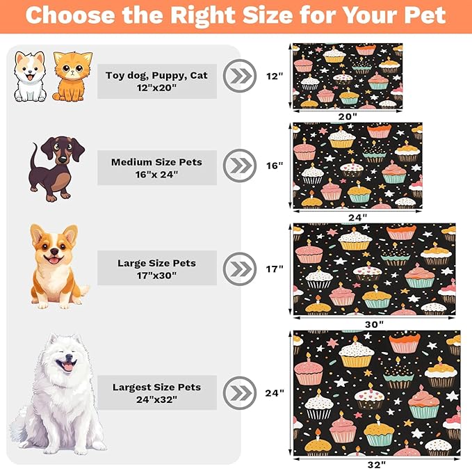 Birthday Cake Dog Food Mat for Floors Absorbent Dog Bowl Mat for Food and Water Dispenser Quick Dry Cat Food Placemat Pet Supplies 16" x 24", Starry Star